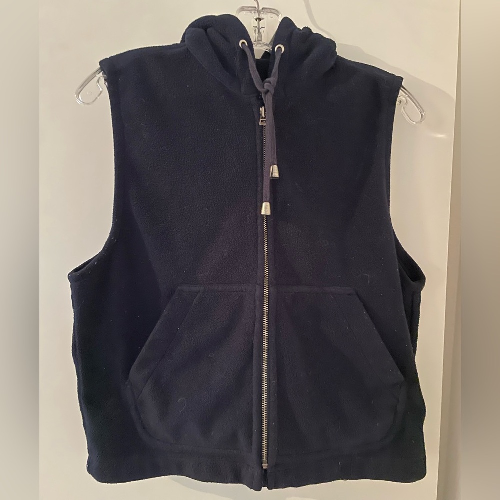 VTG Nautica Vest Hoodie Micro Fleece Zip Up Navy Blue/White Stitch Logo